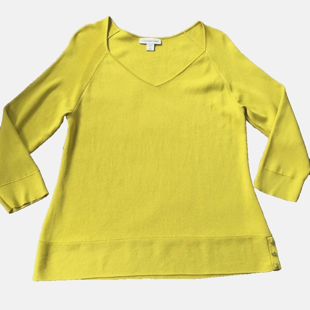 Coldwater Creek Sweater Top Women M 10 12 Yellow Knit 3/4 Length Sleeves Office